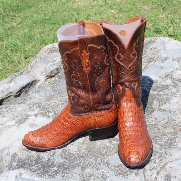 🧩 Ammons Alligator Cowboy Boots | Cognac Headcut | Men’s 12 D | Exotic Round To - Picture 7 of 9